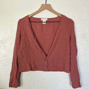 Blush blouse with tortoise shell buttons